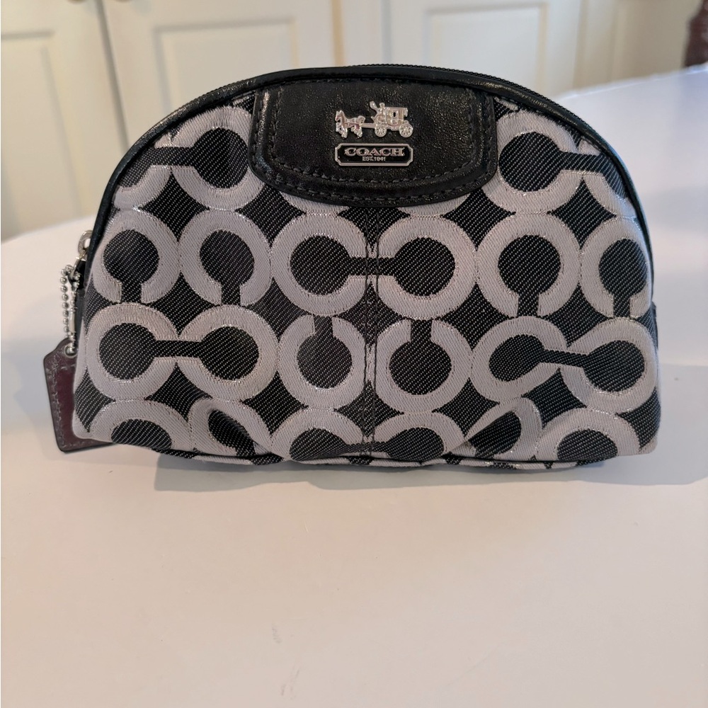 COACH Gunmetal Black/Black C Logo COSMETIC BAG NWOT